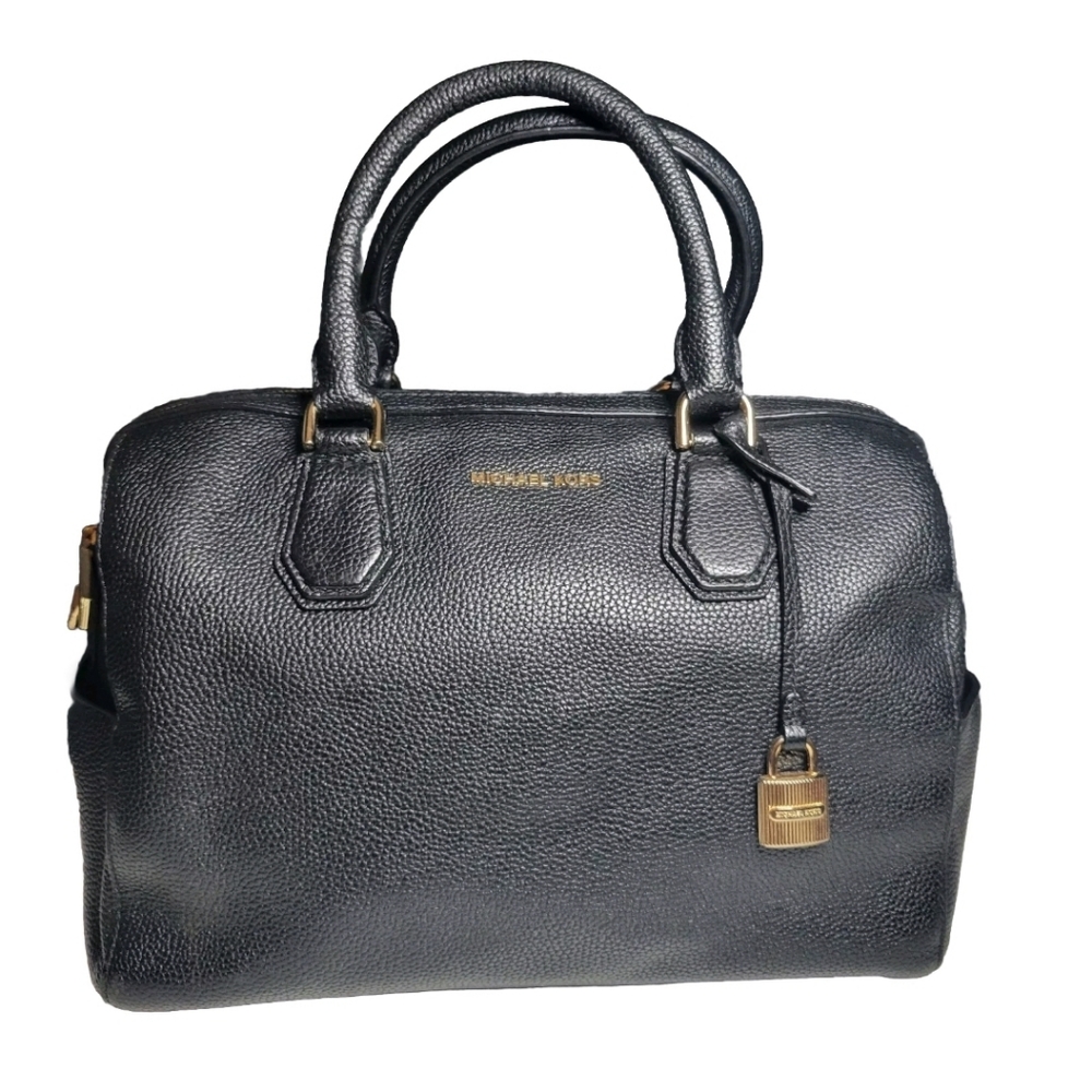 Michael Kors Studio Mercer Black Pebbled Leather Duffle Zipper Bag 11.5" x 8.25"